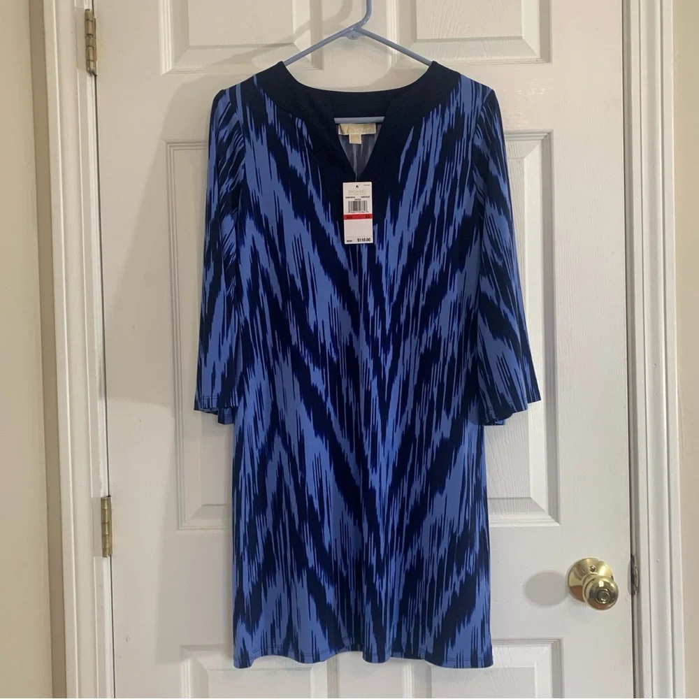 Michael Kors Crew Blue Kimono sleeves MIDI Dress XSmall